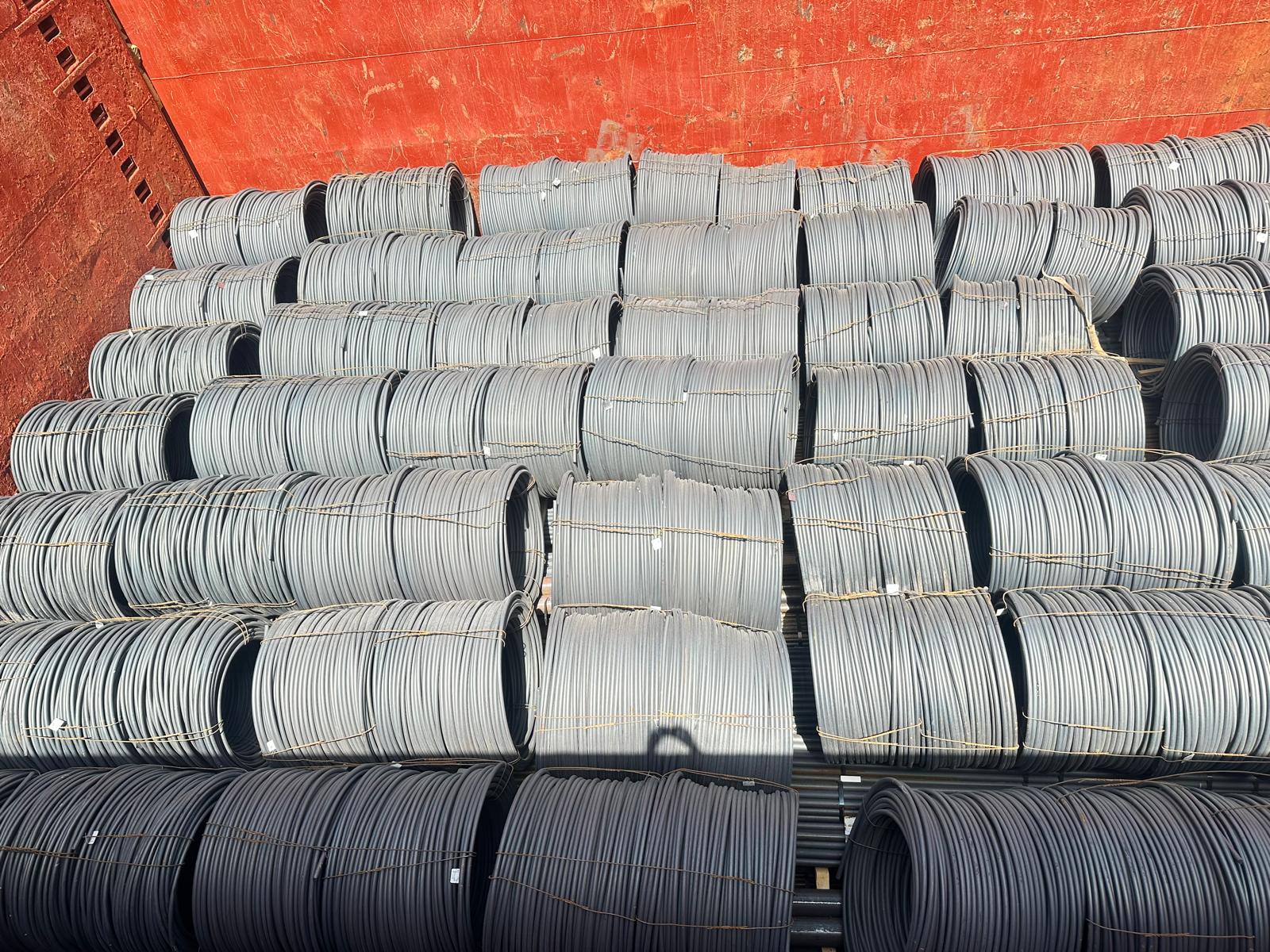 Wire rod coils stacked in hold