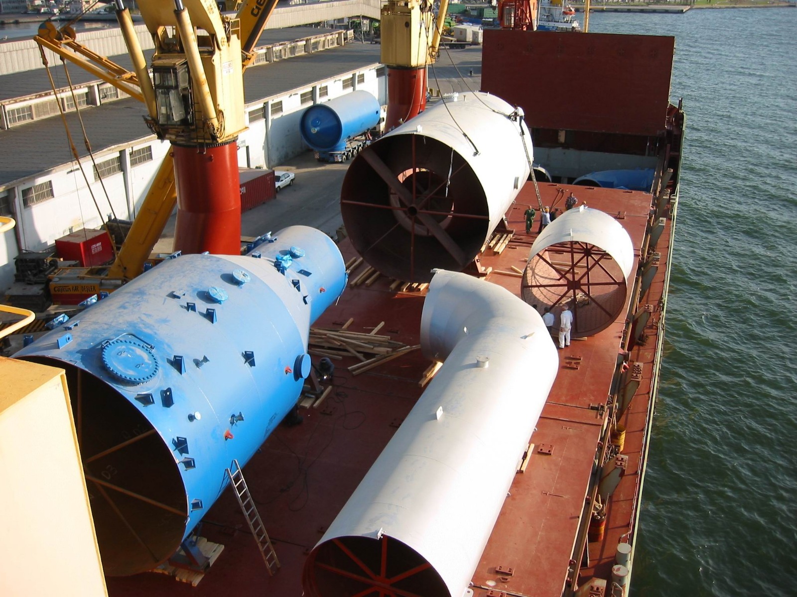 Power plant components on ship deck